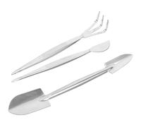 NUOBESTY Ensemble D'outils pour Plantes Miniatures 3 Pièces en Acier Inoxydable Comprenant Pinces à Épiler Deux, Petite Pelle à Râteau Double Tête et Grattoir, pour Jardinage, Entretien