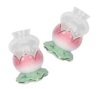 NUOBESTY Lampes à Huile Bouddhistes Légères et Coupe-Vent 2 Sets en Céramique et Verre, Forme Lotus Créative Décoration pour Maison et Temple