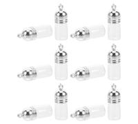 NUOBESTY Lot de 12 Pendentifs Mini Flacons en Verre Transparent 23X11 MM avec Bouchon Acrylique Argenté Breloques Amulette pour Huiles Essentielles Décoration Créative et Aromathérapie