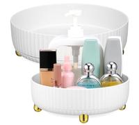 NUOBESTY Lot de 2 Boîtes de Rangement pour Soins Peau en Polypropylène Plateau Rotatif à 360° Grand Modèle Petit Modèle en Blanc Nacré Organisateur Cosmétique pour Bureau Salle de Bain