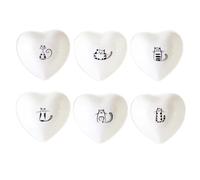 NUOBESTY Lot de 6 Set de Plats à Sauce en Céramique Blanche et Noire Forme Cœur Motif Chat, Assiettes D’apéritif et Bols à Épices pour Maison, Restaurant et Service de Condiments