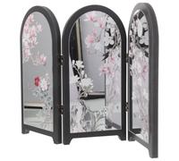 NUOBESTY Paravent Chinois Pliable à 3 Panneaux en PVC Mousse et Acrylique, Écran Décoratif de Bureau Miroir Réfléchissant, Style Élégant Rétro pour Décoration de Table