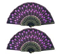NUOBESTY Ventilateur pliant 2pcs à sequins brodés pour danseurs et décoration photo pliable portable en PE