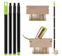 NuoDunco Brosse Exterieur à Mauvaises Herbes avec Manche Télescopique 128cm | Angle 45°, soies laiton en V + grattoir intégré,2 têtes interchangeables pour dalles, terrasses et allées