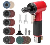 NuoDunco Mini Ponceuse Pneumatique Meuleuse Multifonction D'angle | avec 17pcs 2 Pouces Disques Abrasifs Différents, 2 Mandrins 3mm & 6mm(rouge)