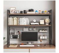 NUODWELL Bibliothèque de bureau à 2 étages en métal | Bibliothèque multifonction en bois avec panneau de grille, 95,2 cm, pour bureau, maison, dortoir (noir)
