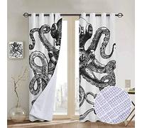 Nuoman Rideaux de chambre à coucher Pieuvre Animaux de mer avec Guitare Riff Instrument de musique Rock and Roll Impression moderne Illustration Lilas Isolation thermique 54" W x 63" L Couleur 06