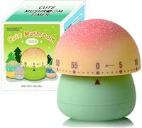 NUOSWEK Minuteur de cuisine mécanique en forme de champignon mignon pour enfants, 60 minutes, compte à rebours manuel pour salle de classe, maison, étude et cuisine (base verte)