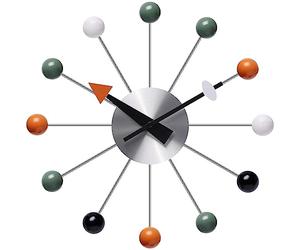 NUOVO Horloge murale à boule de 30,5 cm multicolore du milieu du siècle, horloge créative silencieuse, horloge à quartz, horloge amusante, horloge décorative pour la maison, le salon, la cuisine, le