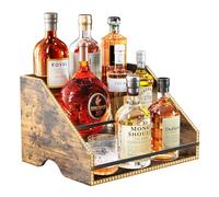 Nuovoware Présentoir de Bouteilles Liqueur Éclairé LED, Présentoir de Liqueur en Bois 3 Niveaux avec Poignées Portables Whisky 12 Bouteilles, Marron