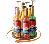Nuovoware Support Rotatif 7 Bouteilles Sirop Café, Support en Acier au Carbone avec Base en Bois Support pour Bouteilles de Sirop de Café pour Sirops Aromatisés Thermos Liquor de Table, Noir+Marron