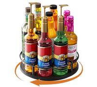 Nuovoware Support Rotatif 9 Bouteilles Sirop Café, Support en Acier au Carbone avec Base en Bois Support pour Bouteilles de Sirop de Café pour Sirops Aromatisés Thermos Liquor de Table, Noir+Noir