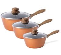 Nuovva Set de Casseroles Antiadhésives - Casserole à Induction avec Couvercle - Set de Casseroles en Cuivre de 3 Pièces - 16 cm, 18 cm, 20 cm - Par Nuovva.