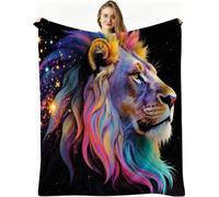 Nuphtun Couverture de Lit 240x260 cm, Lion Multicolore, AQ1170 | XXL Format Généreux, Usage Polyvalent, Infroissable et Résistante, Toutes Les Saisons, pour Chambre Salon, Toute la Famille