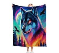 Nuphtun Couverture Plaid Polaire 130x150 Loup Coloré, Couverture en Flanelle Microfibre Douceur Extrême et Lavable en Machine, Idéale pour Canapé et Nuitées Confortables, AQ8426