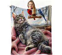 Nuphtun Couverture Polaire 240 x 260 cm Chat Gris d’Enfant, Couverture Canapé Grande Taille Usage Multiple comme Couette d'Appoint, Assure Une Protection Contre Le Froid, AW1206