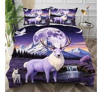 Nuphtun Housse de Couette 200x200 Cerf Violet, Infroissable Parure de Lit pour Chambre Décor, Facile à Maintenir Ensemble de Literie en Microfibre avec Fermeture Éclair,AW3604