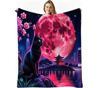 Nuphtun Plaid Polaire Moelleuse 130x150 cm, Lune Rouge, AQ1118 | 280 g Flanelle Douce, Lavable en Machine, LéGer et Respirant, pour Se Détendre Bureau Voyage, pour Enfants Adolescents