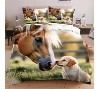 Nuphtun Set Lit Super King Size 200x200 cm Chevaux Chiens, Housse de Couette Imprimée 3D et 2 Taies d'oreiller | Microfibre Haut de Gamme, pour Couples Recherchant de l'espace B188
