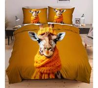 Nuphtun Set Lit Une Place 140x200 cm Animal Girafe, Housse de Couette Imprimée 3D et 2 Taies d'oreiller, Toucher Doux comme du Coton | Parfait pour Célibataires et Studios W352