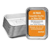 NUPICK Lot de 30 bacs d'égouttement 6415 compatibles avec Weber | Poêles en aluminium pour Weber Spirit, série Genesis, série Q, plateaux de graisse jetables en aluminium, 21,6 x 15,2 cm