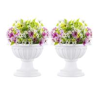NUPTIO 2 Pièces Jardinière Classique pour Urne, Urne Décorative en Plastique pour Intérieur ou Extérieur, Hauteur 26cm, Jardinière en Plastique avec Piédestal Haut, Pot de Fleur Style Vintage, Blanc