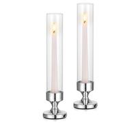 NUPTIO Bougeoir en Verre Argenté Cylindrique - Lot de 2 Pièces Maîtresses pour Tables de Mariage Cheminées Et Tables à Manger 31cm