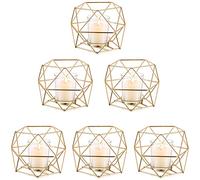 Nuptio Bougeoirs pour Bougies Chauffe-Plat Bougeoir Votif Bougies Piliers Support Bougie Géométrique Or pour Décoration Réception Table Mariage Cadeaux Fête Centres Cheminée, 6 Pièces