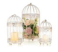 NUPTIO Cages À Oiseaux pour Bougies Piliers Blanc: 3 Lot de Lanterne de Mariage Petite Cage À Oiseaux en Métal pour Décoration Table Lors La Fête de Mariage