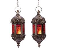 Nuptio Lanterne À Bougie Marocaine Suspendue Bougeoirs 2 Pièces Métal et Verre Lampe Ramadan Marron Lanternes Décoratives pour Bougies pour Salon Balcon Terrasse Halloween Décorations de Noël