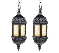 Nuptio Lanterne À Bougie Suspendue Bougies Chauffe-Plat Marocaines Lanternes 2 Pièces Métal Vintage pour Bougies, Lanternes Jardin Noires Photophores pour Décorations de Noël Ramadan Halloween,
