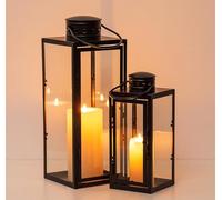 NUPTIO Lanterne Bougie Exterieur Noire: Métal Lanternes Outdoor Funéraire | 24cm & 35cm Cimetière Bougie Résistant Aux Intempéries Lanterne Jardin Extérieur Bougeoir Lumière du Vent Intérieur
