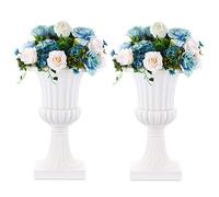 NUPTIO Lot de 2 grands pots de fleurs classiques en plastique pour urne d'extérieur - 50 cm de haut - Blanc