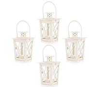 NUPTIO Lot de 4 mini lanternes décoratives vintage en métal blanc et photophores LED pour fête d'anniversaire, mariage, centre de table