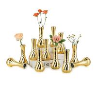 NUPTIO Petit Vase en Verre pour Fleur: 12 Pièces, 15,5cm Hauteur, Doré | Soliflore, Centre de Table pour Fête, Mariage, Noel, Anniversaire, Ceremonie, Maison