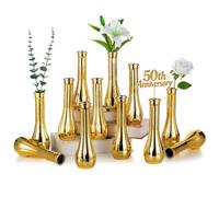 NUPTIO Petit Vase en Verre pour Fleur: 12 Pièces 21,7cm Hauteur, Or | Grand Soliflore, Centre de Table pour Fête, Mariage, Noel, Anniversaire, Ceremonie, Maison