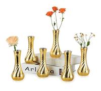 NUPTIO Petit Vase en Verre pour Fleur: 6 Pièces 15,5cm Hauteur, Doré | Soliflore, Centre de Table pour Fête, Mariage, Noel, Anniversaire, Ceremonie, Maison