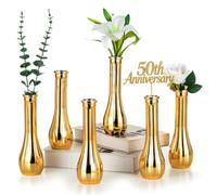 NUPTIO Petit Vase en Verre pour Fleur: 6 Pièces 21,7cm Hauteur, Or | Grand Soliflore, Centre de Table pour Fête, Mariage, Noel, Anniversaire, Ceremonie, Maison