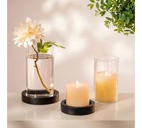 NUPTIO Photophore en Verre Bougeoir en Bois : Set De 2 Verres Photophores Cylindre en Noir Vase Grande Bougie À Réchaud Bougeoir De Table Décoration De Table Noël Mariage Outdoor