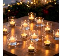 NUPTIO Photophore Verre Bougeoir Porte: 12 Pièces Bougeoir Chauffe Plat | 5,7cm L x 5cm H Contenant pour Bougie Transparent Flottante Centre de Table Deco pour Intérieur Extérieur Noel Mariage