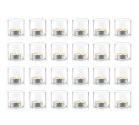 NUPTIO Photophore Verre Bougeoir Porte: 24 Pièces Bougeoir Chauffe Plat | 5,7cm L x 5cm H Contenant pour Bougie Transparent Flottante Centre de Table Deco pour Intérieur Extérieur Noel Mariage
