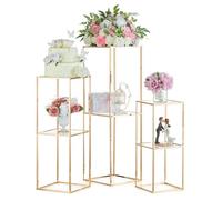 NUPTIO Support Fleur Centre de Mariage: 3 Pièces 60 & 80 & 100cm Haut avec Panneau Acrylique à 2 Couches Or Vase Géométriques Colonnes Metal pour Mariage Décoration d'anniversaire