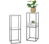 NUPTIO Support Plantes Interieur Metal: 2 Pièces 80cm Noir Porte Plante avec Panneau Acrylique à 2 Niveaux pour Decoration Maison - Vase de Fleurs pour Centre de Table Mariage