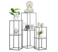 NUPTIO Support Plantes Interieur Metal: 3 Pièces 60 & 80 & 100cm Vase Noir Porte Plante avec Panneau Acrylique à 2 Niveaux pour Decoration Maison - Vase de Fleurs pour Mariage