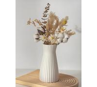 NUPTIO Vase Decoratif Blanc, Ceramique, 20cm Hauteur | Style Rayé, Boheme, Étanche, Champetre, Fleur Vases pour Séchées Pampa, Mariage, Centre de Table, Fêtes, Maison
