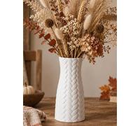 NUPTIO Vase Decoratif Blanc, Ceramique, 22cm Haut | Motif de Tissage, Étanche, Boheme, Champetre, Fleur Vases pour Séchées Pampa, Mariage, Centre de Table, Fêtes, Maison