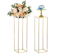 NUPTIO Vase Doré pour Centres de Table Mariage - 2 Pièces 100cm Haut Centres Table Dorés pour Tables Centres Fleurs Géométriques Support Vases À Colonne Métal pour Mariages Fête Décoration