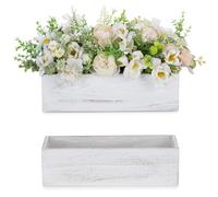 NUPTIO Vase Fleur Vintage pour Mariage: 2 Pièces 30cm Bois Champetre Centre de Table Vase Decoratif pour Noel Fête Décoration - Rectangulaire Blanc Vase Deco pour Maison Salon