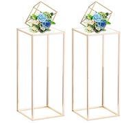 Nuptio Vase Or pour Centres de Table Mariage avec Panneau Acrylique - 2 Pièces 60cm Haut Vases À Fleurs Métal Support Fleurs pour Table Fête Mariages Centres de Table Présentoir À Colonne