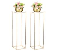 NUPTIO Vase Or pour Centres Table Mariage avec Panneau Acrylique - 2 Vases À Fleurs 100cm Haut Support Fleurs Rectangulaire Métal pour Décorations Fête d'anniversaire Présentoirs Géométriques